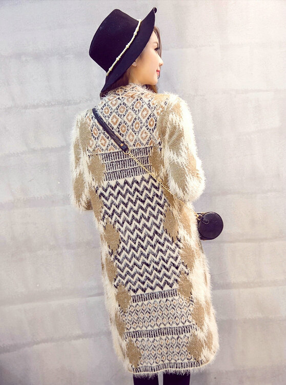 Temperament Winter Sweater Cardigan Coat Female Long Thick Warm - Beige Khaki