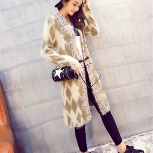 Temperament Winter Sweater Cardigan Coat Female Long Thick Warm - Beige Khaki