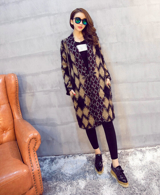 Temperament Winter Sweater Cardigan Coat Female Long Thick Warm - Black Khaki