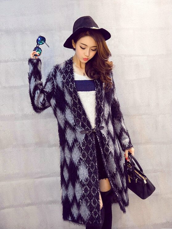 Temperament Winter Sweater Cardigan Coat Female Long Thick Warm - Black