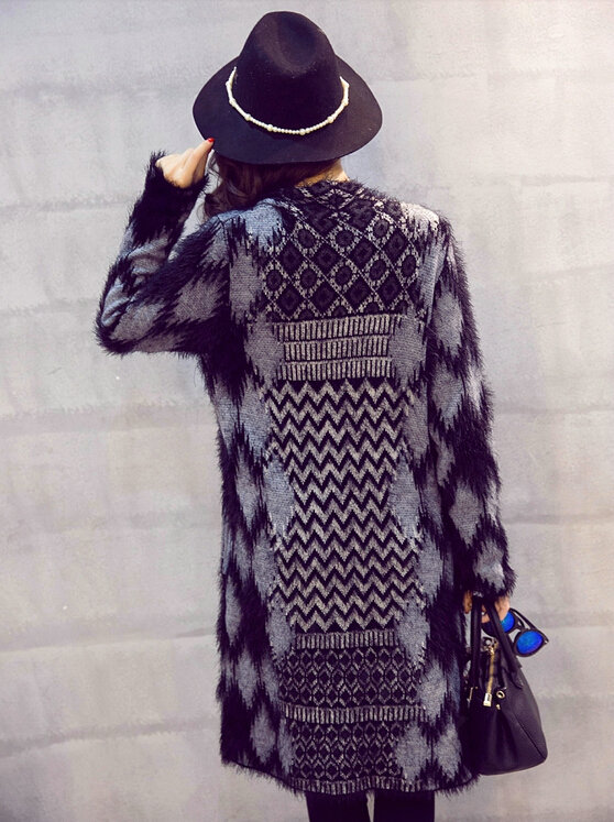 Temperament Winter Sweater Cardigan Coat Female Long Thick Warm - Black