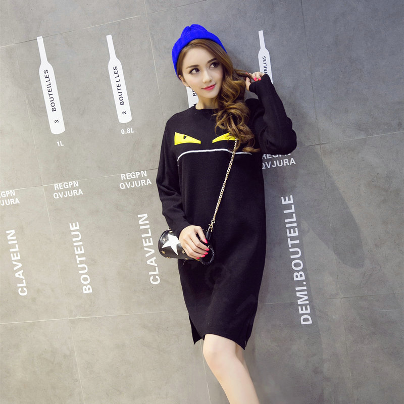 Winter Dresses Backing Slim Worsted Knee-Length O-Neck Trend - Black
