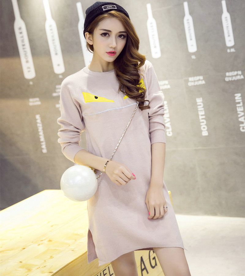 Winter Dresses Backing Slim Worsted Knee-Length O-Neck Trend - Pink