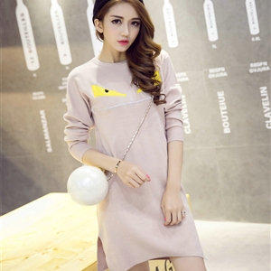 Winter Dresses Backing Slim Worsted Knee-Length O-Neck Trend - Pink