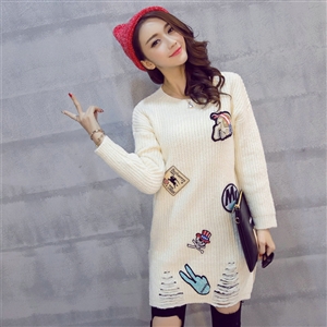Winter Dresses Character Fashion Embroidery Female Warm Long Tassel - White
