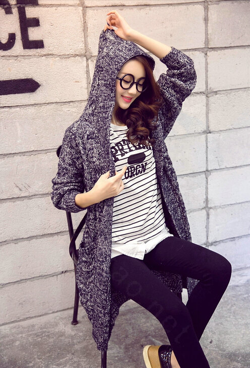 Winter Fashion Female Sweater Cardigan Jacket Thick Warm - Blue