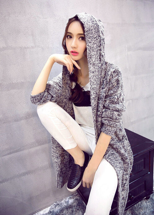 Winter Fashion Female Sweater Cardigan Jacket Thick Warm - Grey
