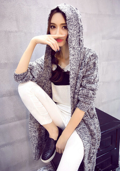 Winter Fashion Female Sweater Cardigan Jacket Thick Warm - Grey