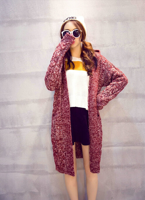 Winter Fashion Female Sweater Cardigan Jacket Thick Warm - Red