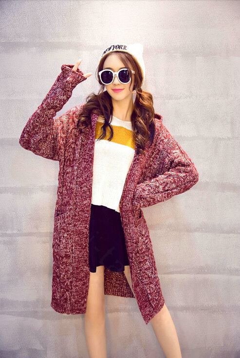 Winter Fashion Female Sweater Cardigan Jacket Thick Warm - Red