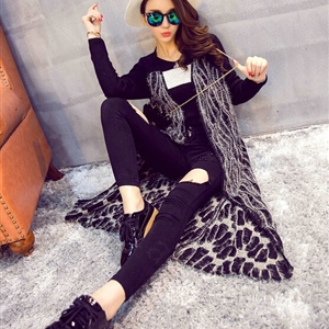 Winter Fashion Sweater Cardigan Coat Female Peacock Coat Open Stitch Thick - Black
