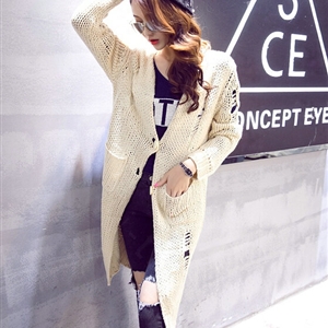 Winter Fashion Sweater Cardigan Thick Coat Girls Long Hole Pocket - Beige