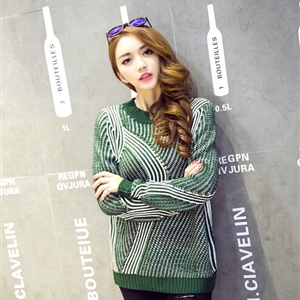 Winter Fashion Sweater Female Loose Bat Sleeve Hollow Stripe Thick - Green