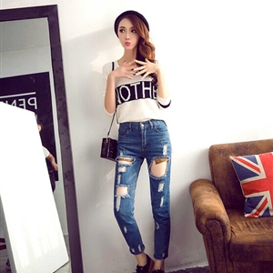 Winter Fashion Sweater Loose Short V-Neck Full Sleeve Letter - White