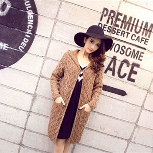 Winter Street Sweater Coat Pockets Slim Hooded Thick Warm Cardigans - Khaki