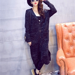 Winter Sweater Cardigan Coat Female Long Thin Thick Pocket - Black