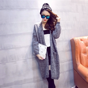 Winter Sweater Cardigan Coat Girls Long Loose Pocket Thick - Grey