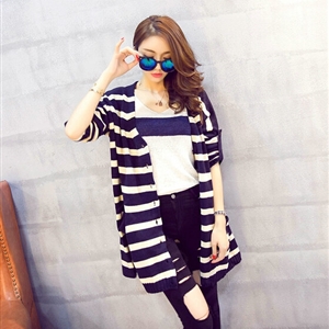 Winter Sweater Cardigan Coat Girls Long Striped Loose Large Size - Black