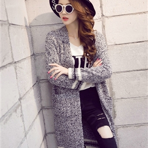 Winter Sweater Coat Female Thick Jacquard V Collar Long Slim Pockets - Grey