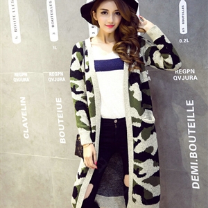 Winter Sweater Fashion Camo Cardigan Girls Long Slim All-Match Tide - Green