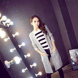 Winter Sweater Fashion Cardigan Solid Female British Style Hollow Thin - Grey