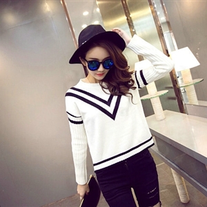 Winter Sweater Fashion Navy O-Neck Flat Knitted Female Slim - White