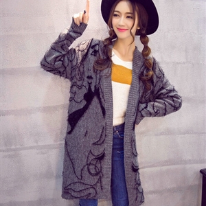 Winter Sweater Female Big Geometric Cardigans Temperament Cardigan Coat - Grey