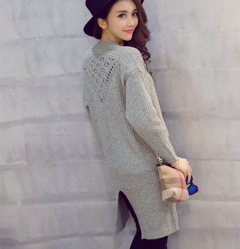 Winter Sweater Female Cardigans Fashion Pockets Coat Pocket V Collar Thin - Grey