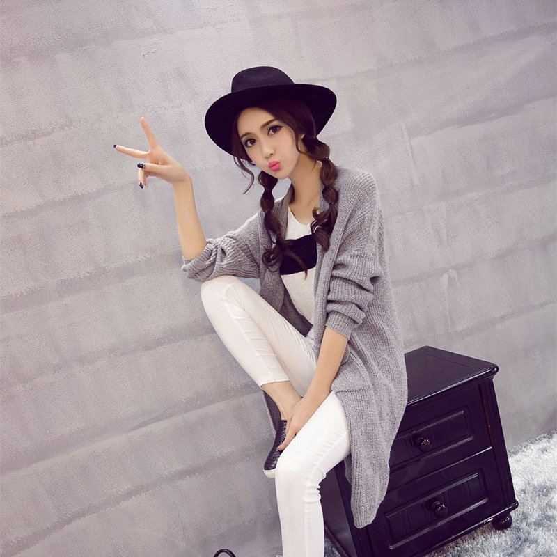 Winter Sweater Female Cardigans Fashion Pockets Coat Pocket V Collar Thin - Grey