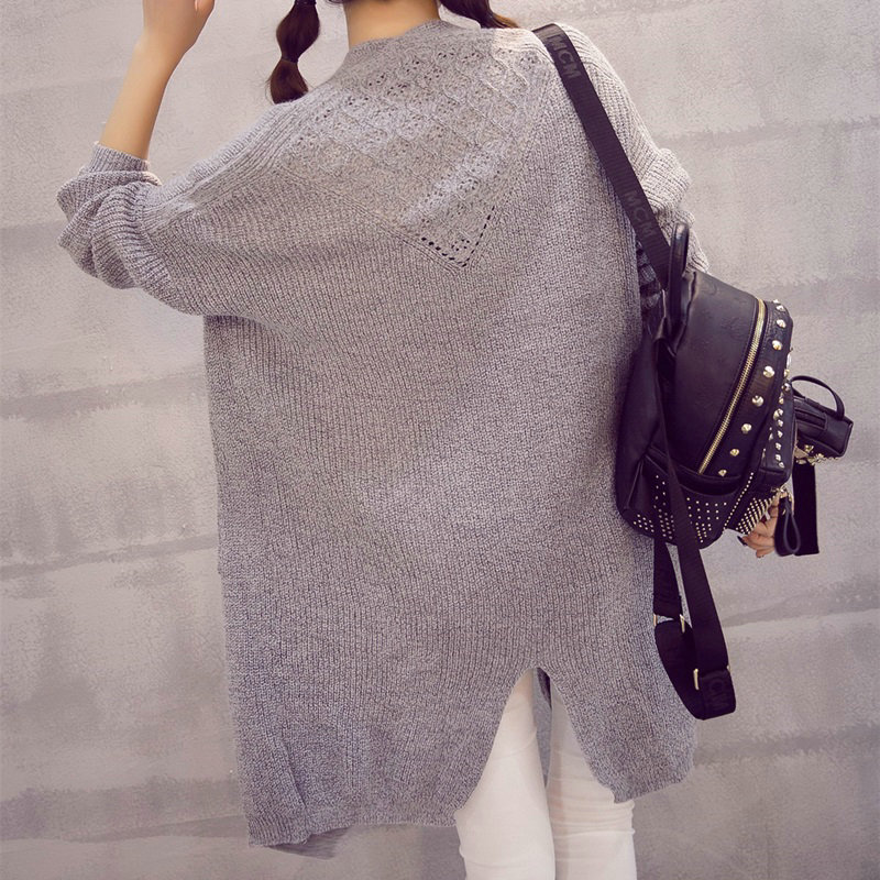 Winter Sweater Female Cardigans Fashion Pockets Coat Pocket V Collar Thin - Grey