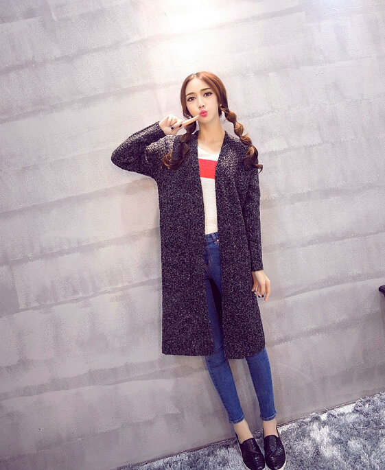 Winter Sweater Female Solid Long Sleeved Cardigan Coat Street Tide - Black
