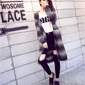Winter Sweater Female Striped High-Grade Long Thick Warm Color - Purple