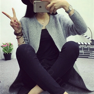 Winter Sweater Female V-Neck Long Loose Thin Pocket Trend - Grey