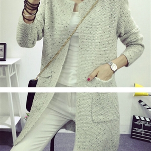 Winter Sweater Female V-Neck Long Loose Thin Pocket Trend - White