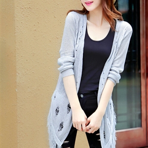 Winter Sweater Flat Knitted Patchwork Coat Female Long Cardigan - Grey