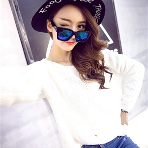 Winter Sweater Girl Thin Solid Pullover O-Neck Short Tassel - White