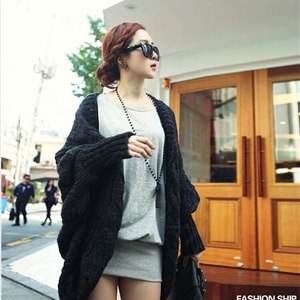 Winter Sweater Long Cardigan Batwing Sleeve Thick Loose Woman - Green