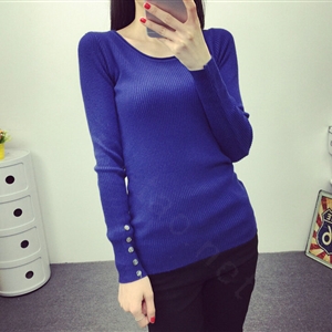 Winter Sweater Solid Tight Shirt Womens Stretch Thick - Blue