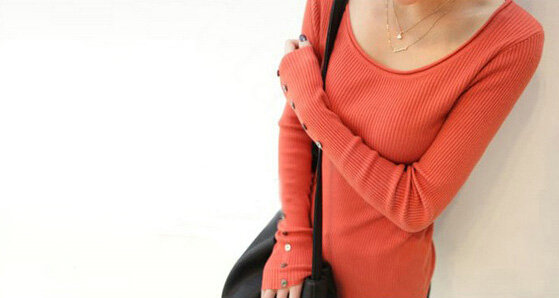 Winter Sweater Solid Tight Shirt Womens Stretch Thick - Orange