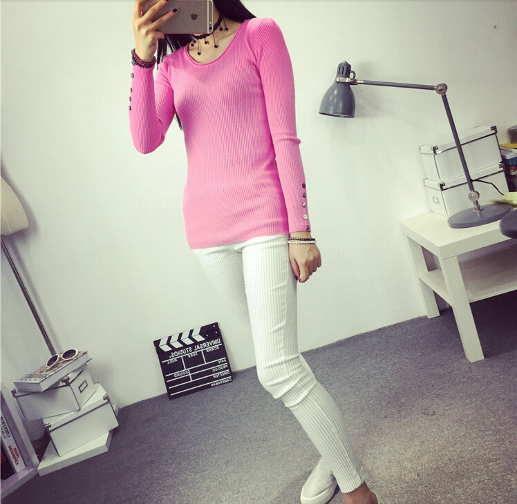 Winter Sweater Solid Tight Shirt Womens Stretch Thick - Pink