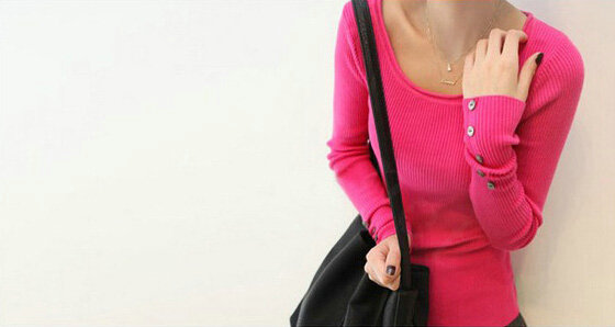 Winter Sweater Solid Tight Shirt Womens Stretch Thick - Rose