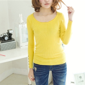 Winter Sweater Solid Tight Shirt Womens Stretch Thick - Yellow