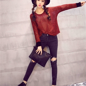 Winter Sweater Thin Women Crocheted Novelty Hollow Sexy Irregular - Red