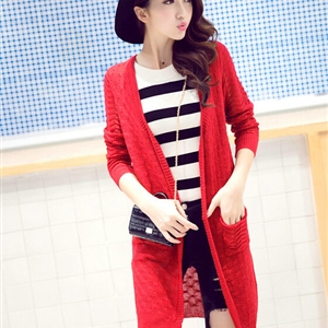 Winter Sweater Women Cardigan Crocheted Making Solid Hollow - Red