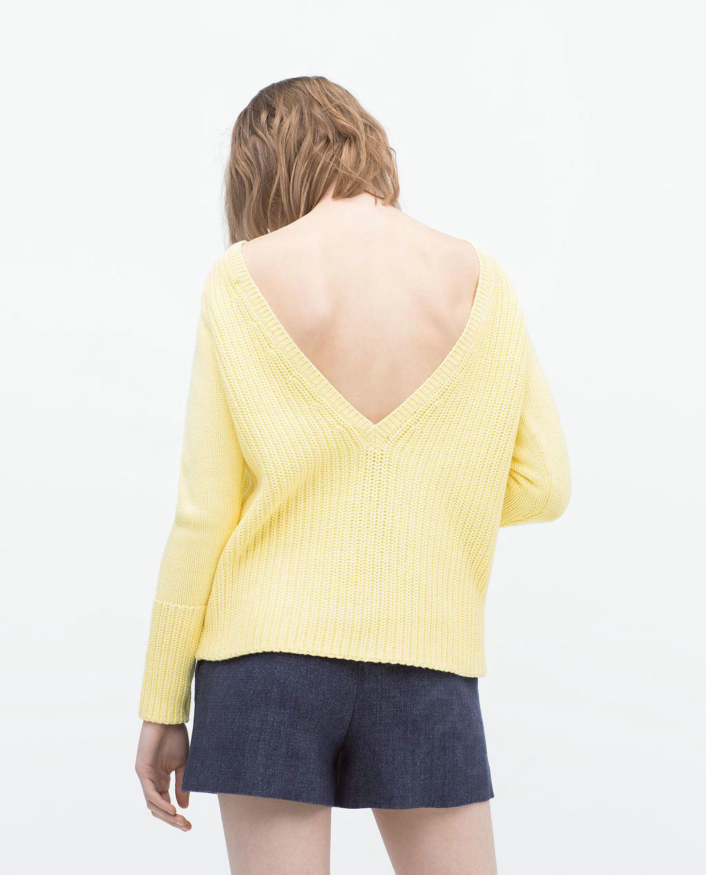 Winter Sweater Women Casual Deep V Collar Backless Simple Casual - Yellow