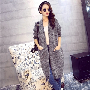 Winter Sweater Women Long Paragraph Knee Loose Knit Cardigan Split Long Sleeved - Grey