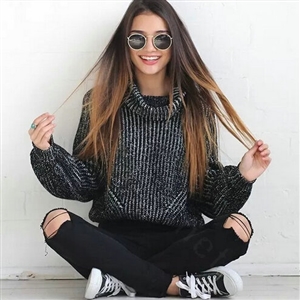 Winter Sweater Women New Turtleneck Solid Short Knitted - Black