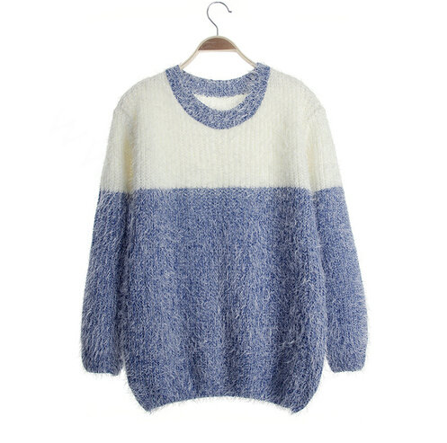 Winter Sweaters Thick Knitted O-Neck Hot Color Mohair Female - Blue