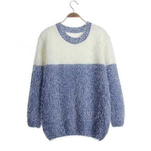 Winter Sweaters Thick Knitted O-Neck Hot Color Mohair Female - Blue