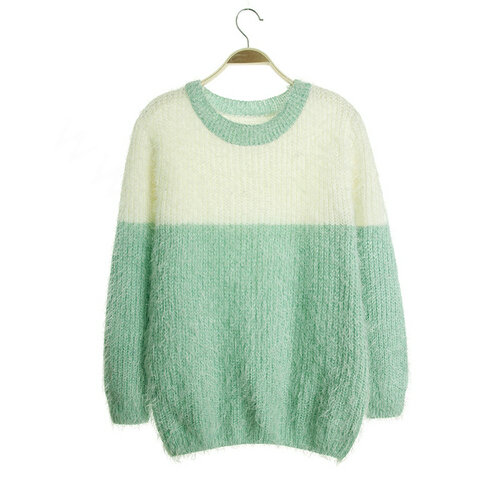 Winter Sweaters Thick Knitted O-Neck Hot Color Mohair Female - Green